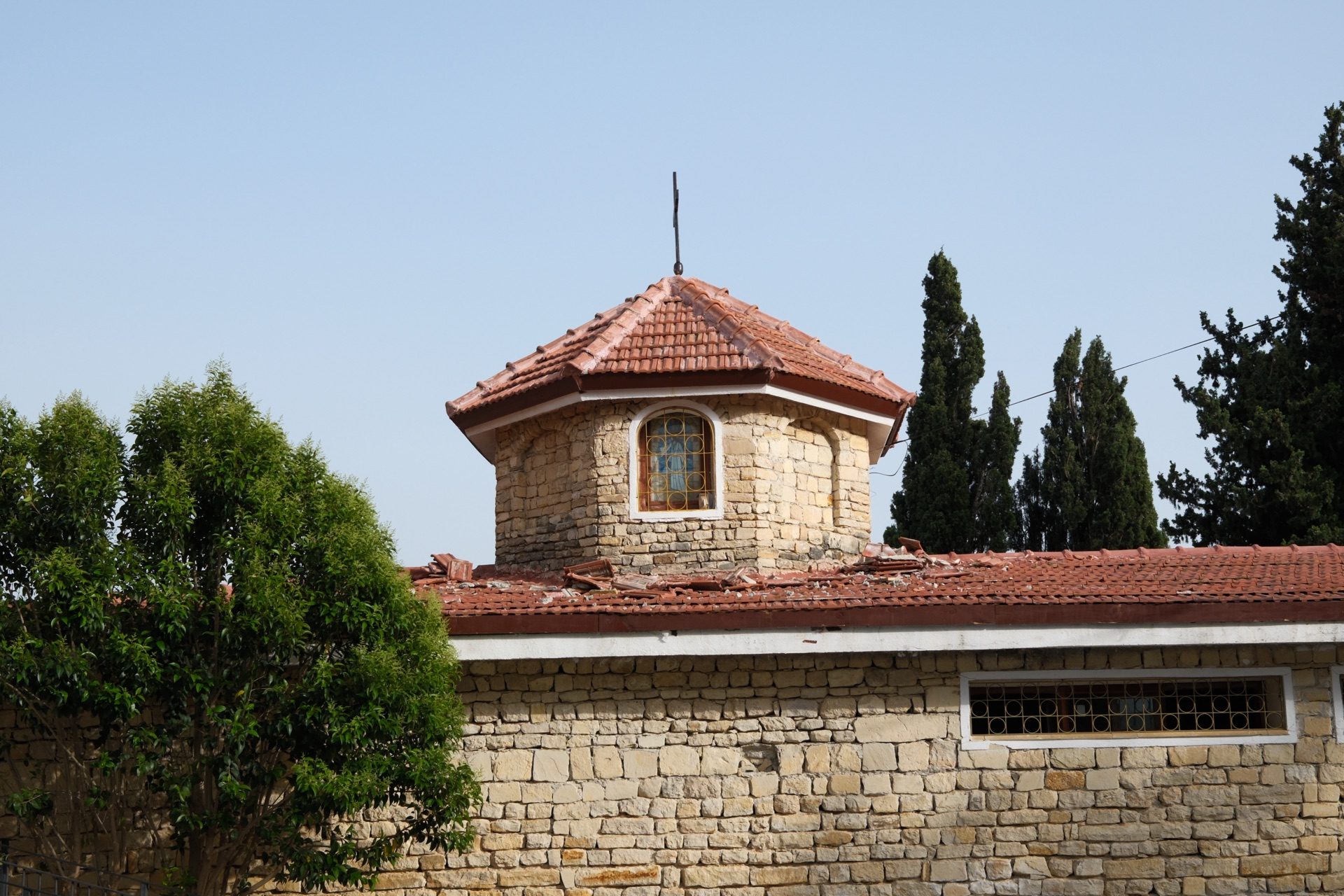 The stone church of Vakıflı village with its bell tower, Hatay