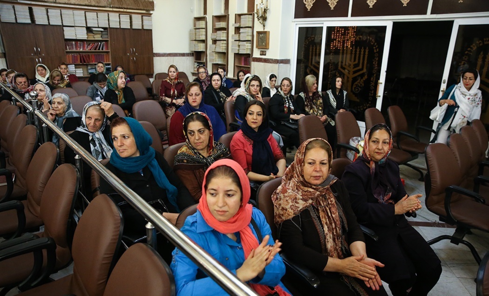 Iranian Jews at prayer in the Yusef Abad synagogue in Tehran