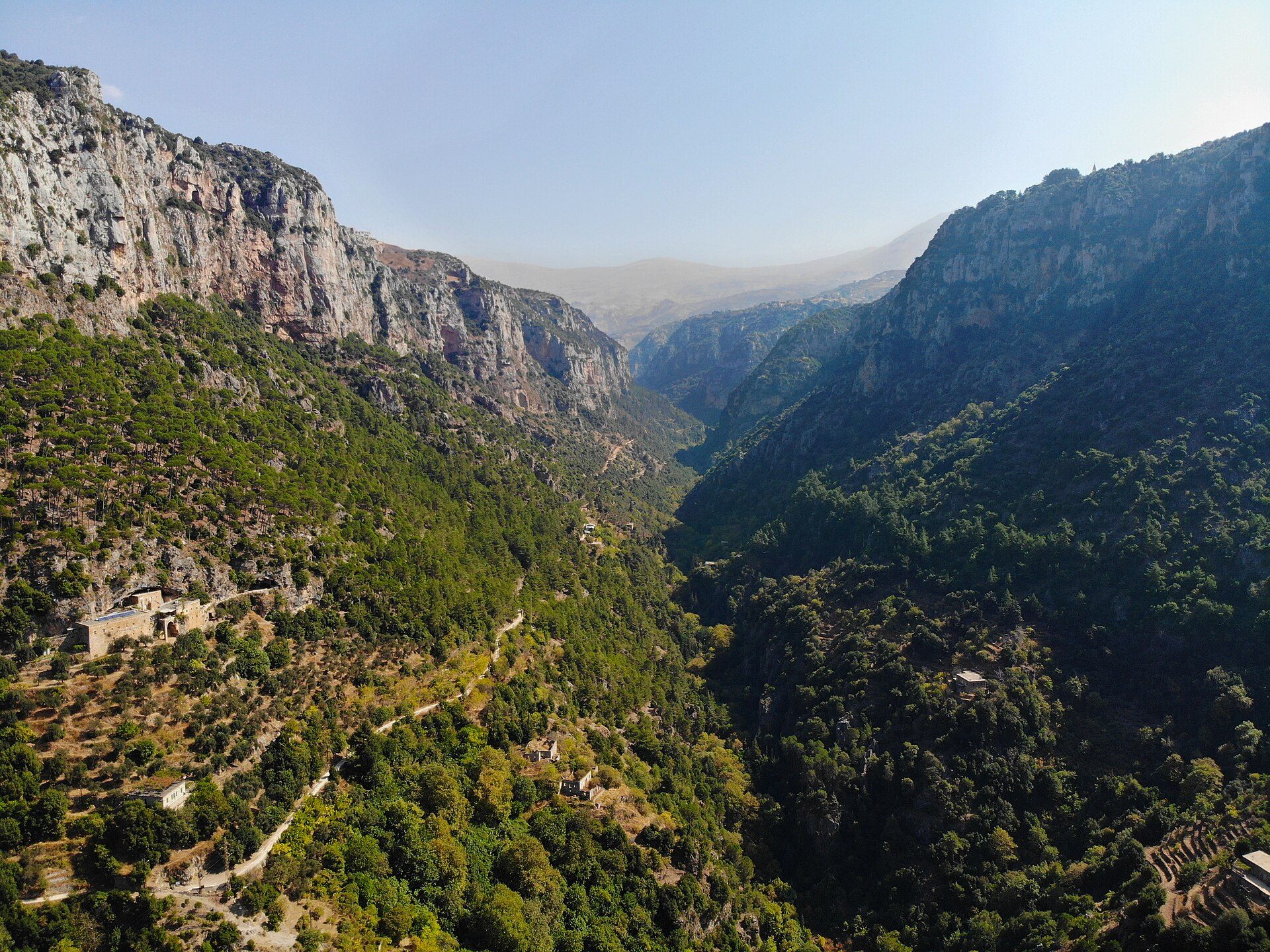 The plunging cliffs and terraces of the Qadisha valley seen from Qannoubine monastery