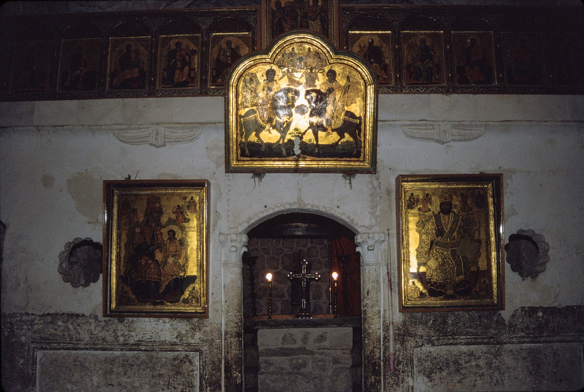 The stone interior and ancient altar of Mar Sarkis monastery above Maaloula