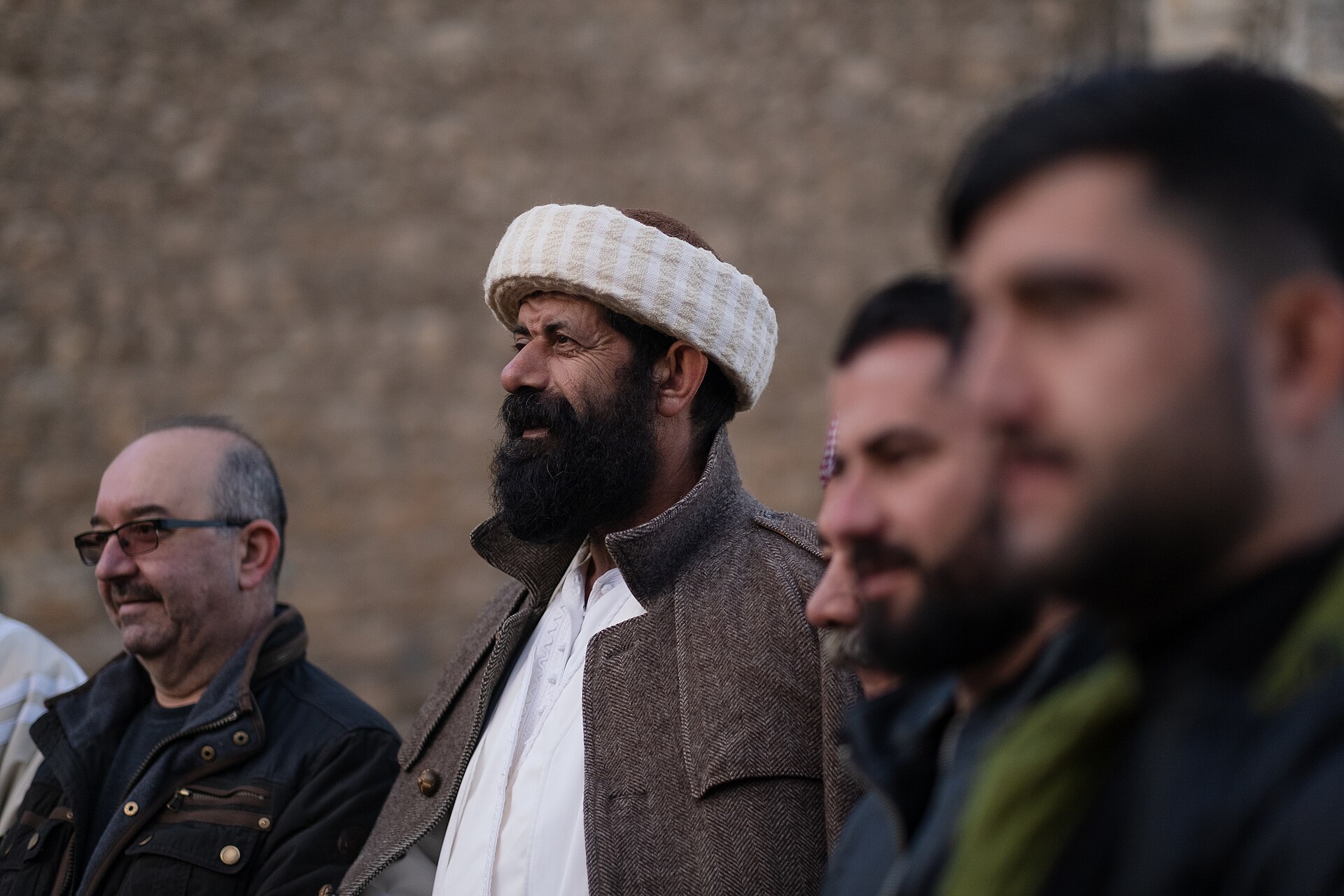 Baba Chawish, custodian of the Yazidi sanctuary of Lalish, in white robes